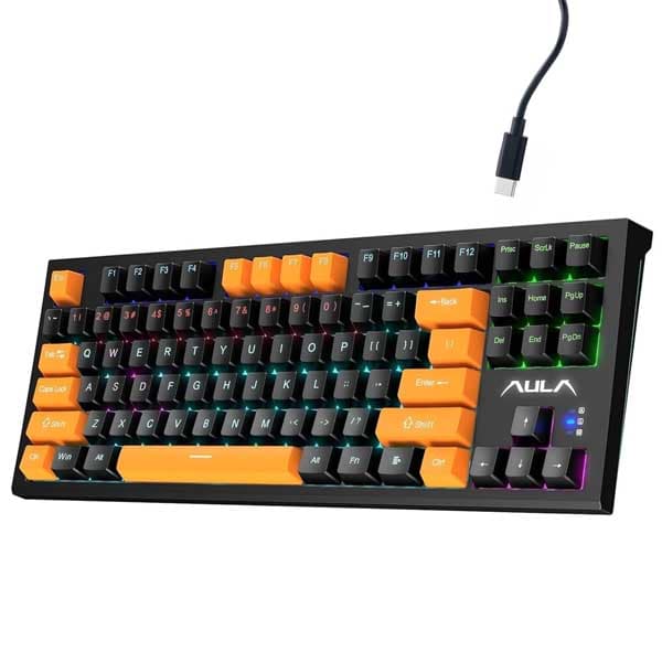 AULA F3032 Wired RGB Backlight Mechanical Gaming Keyboard Orange + Black, Red Switch (F3032OBRd) - 1