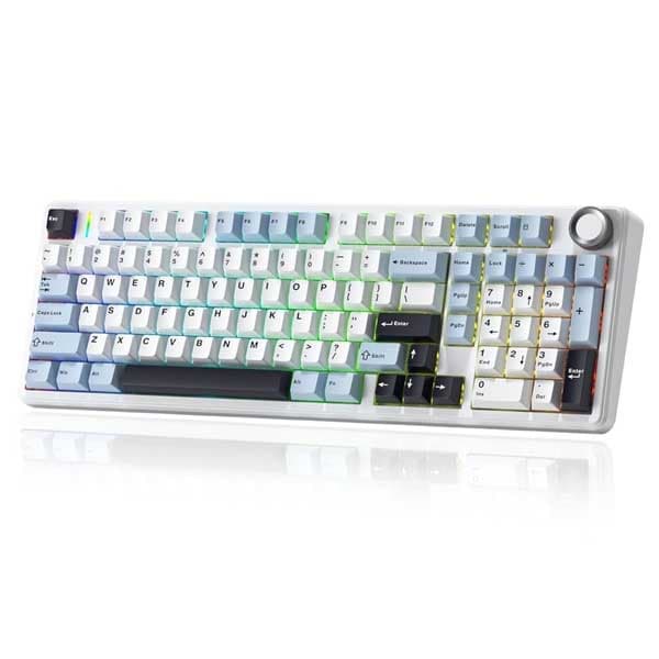 AULA F99 Pro 96% Tri-Mode Wireless Full Size Mechanical Gaming Keyboard With Knob | Ice Blue, Star Vector (Seiya) Switch (F99ProIUS)