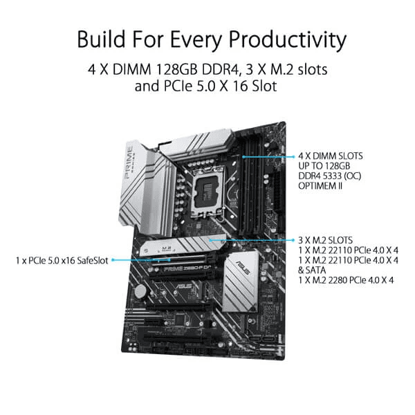 Asus Prime Z690-P D4 Intel Motherboard Supports Intel 12th, 13th & 14th Gen Processors - 2