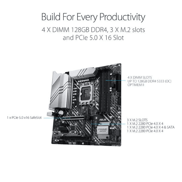 Asus Prime Z690M-Plus D4 Intel Motherboard Supports Intel 12th, 13th & 14th Gen Processors - 2
