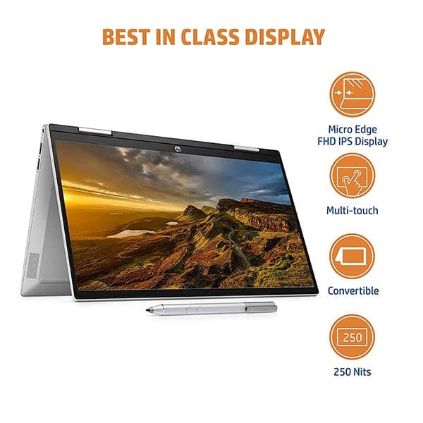 HP Pavilion x360 11th Gen Intel Core i3 14 inches FHD, IPS, Convertible Laptop (8GB RAM/256GB SSD/Audio by B&amp;O/Windows 11 Home MS Office/Natural Silver/1.52 Kg) -14-dy0190TU + Laptop Bag - 2