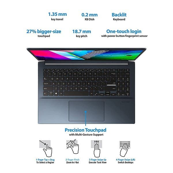 ASUS Vivobook Pro 15 OLED (2021), 15.6" (39.62 cms) FHD OLED, AMD Ryzen 7 5800H, 4GB NVIDIA GeForce RTX 3050 Graphics, Laptop (16GB/1TB SSD/Office 2019/Windows 10/Blue/1.65 Kg), M3500QC-L1262TS + Laptop Bag - 4