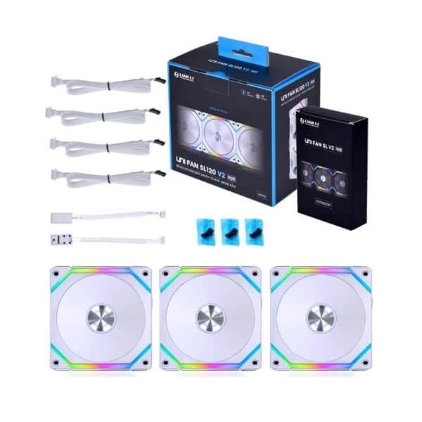 Lian Li UNI Fan SL120 V2 ARGB White 120mm PWM ARGB Cabinet Fan With ARGB Controller (Triple Pack) - 3