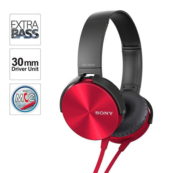 Sony MDR-XB450AP Wired Extra Bass On-Ear Headphones - Red - 3