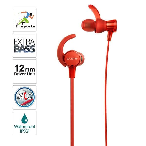 Sony MDR-XB510AS Wired in Ear Headphone with Mic - Red - 3