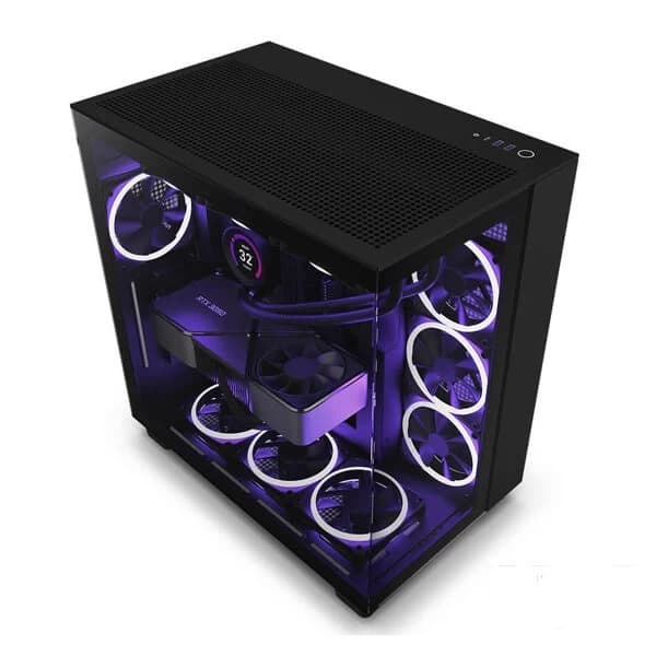 NZXT H9 Flow Dual-Chamber ATX Mid-Tower PC Gaming Case Black - 1