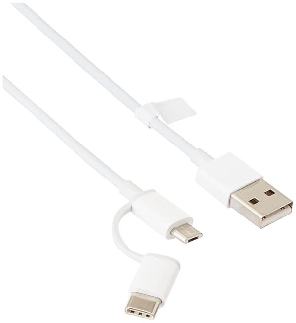 MI 2-in-1 USB Type C Cable (Micro USB to Type C) 30cm for Smartphone, Headphone, Laptop (White) - 1