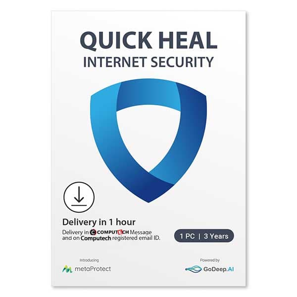 Quick Heal Internet Security - 1 Users, 3 Years | AI Based Device Security for Windows Pc | Internet and Banking Protection (Email Delivery in 1 Hour- No CD)