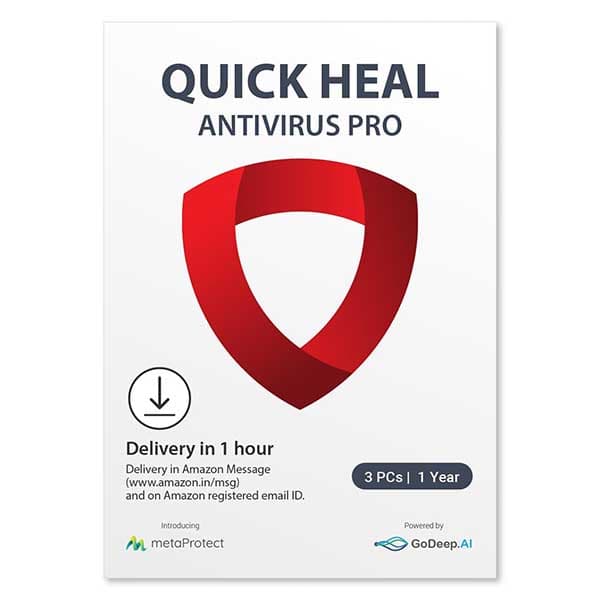Quick Heal Antivirus Pro Latest Version - 1 Device, 3 Years | AI Based Device Security for Laptop | Email and Browsing Protection (Email Delivery in 1 Hour- No CD) - 1