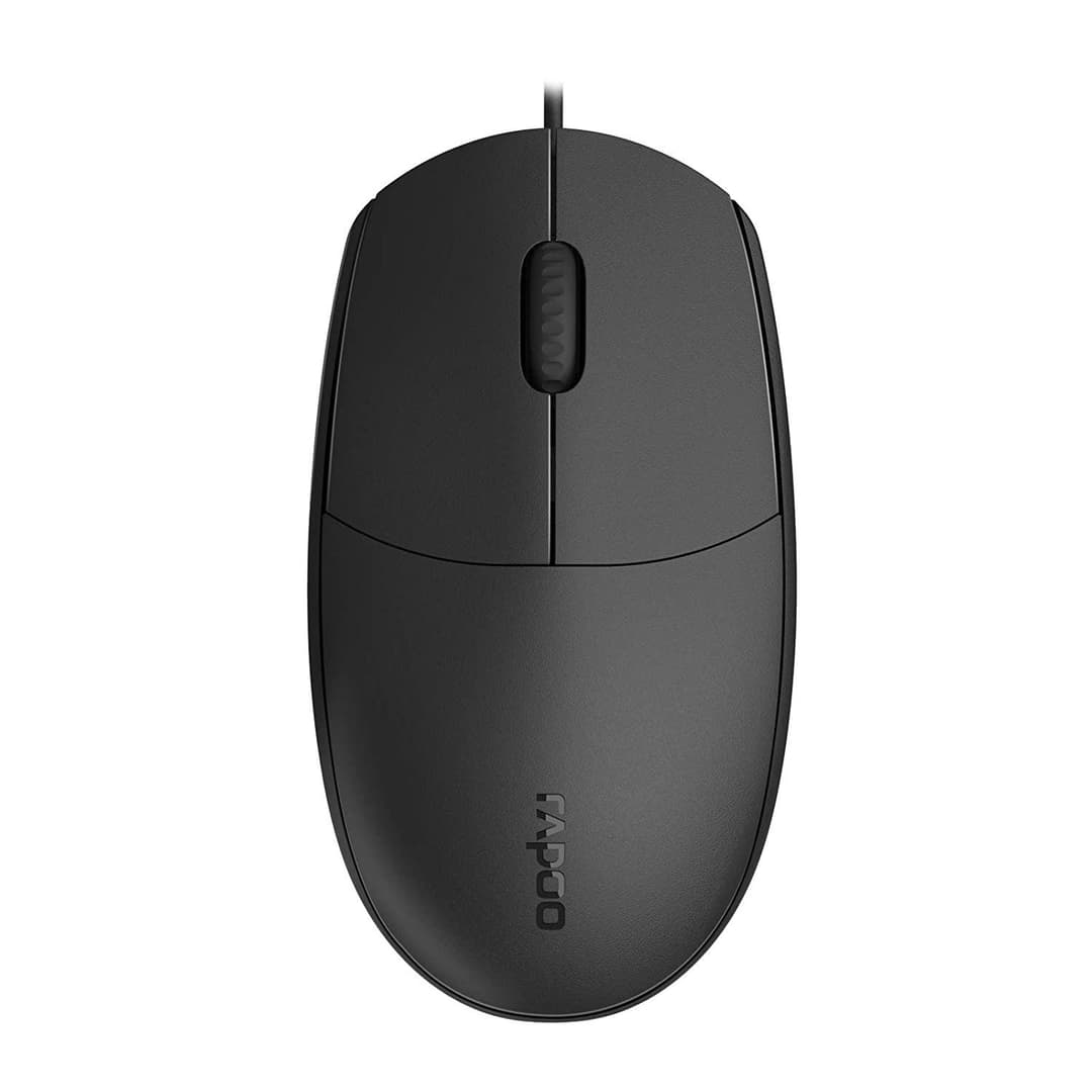 RAPOO N100 Wired USB Mouse 1600 DPI Optical Tracking, Ambidextrous PC/Mac/Laptop (Black)