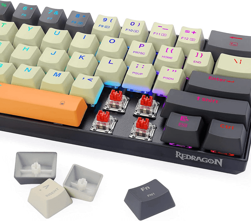 Redragon Caraxes Pro K644 SE – 65% Bluetooth + 2.4GHz Wireless + Wired RGB Mechanical Keyboard Cream/Grey/Orange (Red Switch) - 3