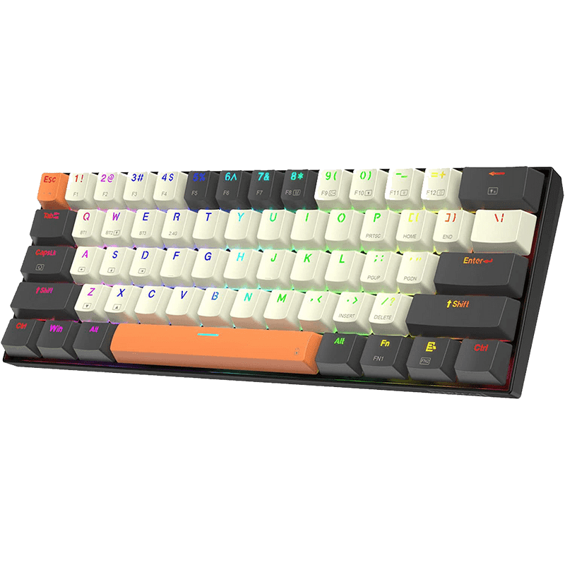 Redragon Caraxes Pro K644 SE – 65% Bluetooth + 2.4GHz Wireless + Wired RGB Mechanical Keyboard Cream/Grey/Orange (Red Switch) - 1