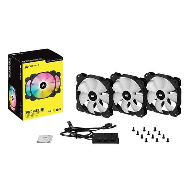 Corsair ICUE SP120 RGB Elite Black Cabinet Fan With Lighting Node Core (Triple Pack) - 7