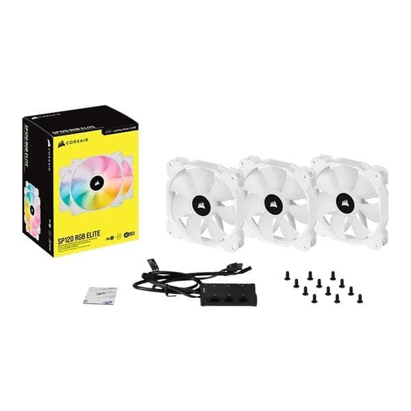 Corsair ICUE SP120 RGB Elite White Cabinet Fan With Lighting Node Core (Triple Pack) - 7