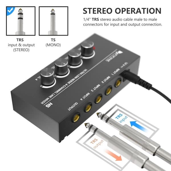 Fifine N5 - Four-Channel Line Mixer With Individual Volume Controls - 2