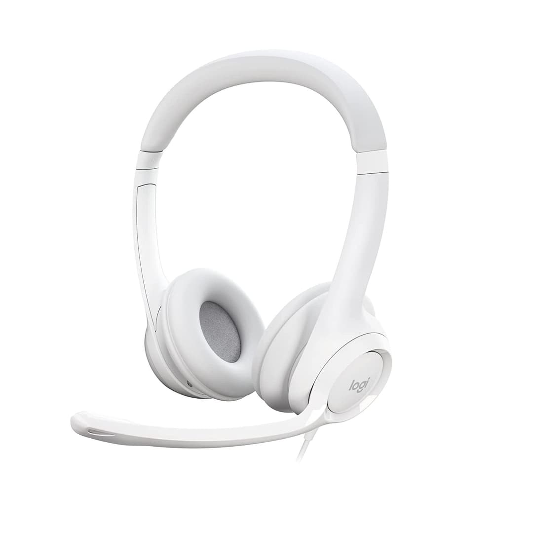 Logitech H390 Wired On Ear Headset for PC/Laptop, Stereo Headphones with Noise Cancelling Microphone (White)