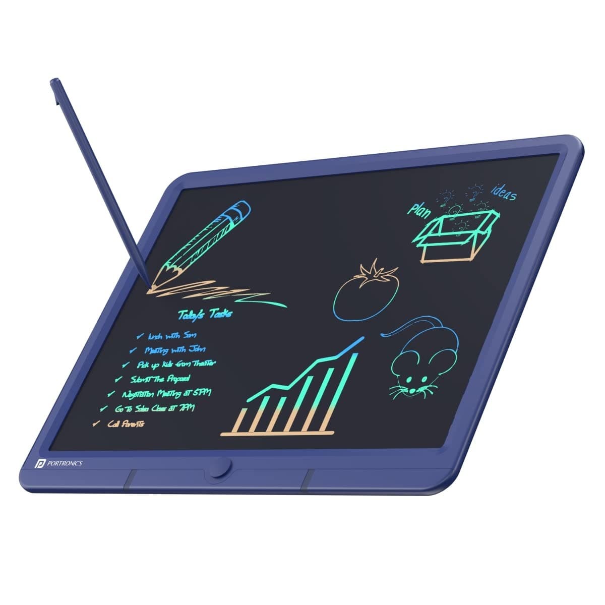 Portronics Ruffpad 15M 15Inch (38.1cm) Re-Writable Multicolor LCD Writing Pad with Smart Lock (Blue) - 1