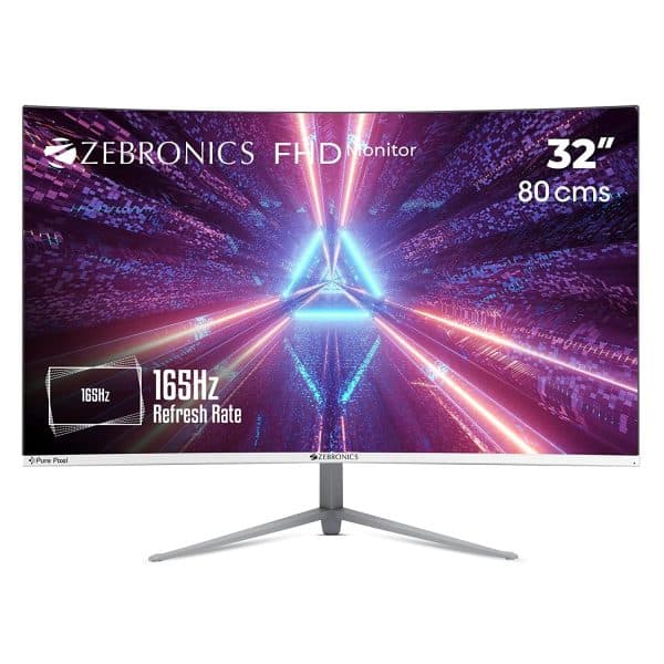 ZEBRONICS Gaming Zeb-AC32FHD LED Curved 165Hz 80cm (32") 1920x1080 Pixels FHD Resolution Monitor with Display Port + HDMI Dual Input, Built-in Speaker, Wall Mount Facility, 300 Nits Brightness, Black - 1
