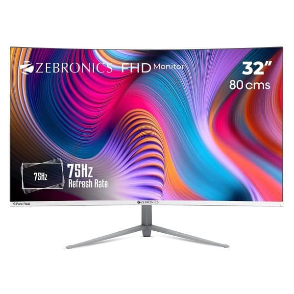ZEBRONICS Zeb-AC32FHD LED Curved 75Hz 80Cm (32") (81.28 Cm) 1920x1080 Pixels FHD Resolution Monitor with HDMI + VGA Dual Input, Built-in Speaker, Max 250 Nits Brightness, Black - 1