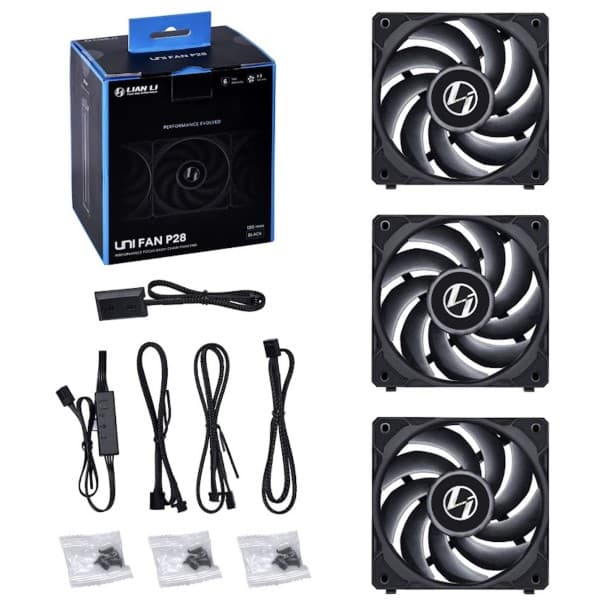 Lian Li Uni Fan P28 Fluid Dynamic Bearing 120mm Case Fan - Black - 3 Pack - 5