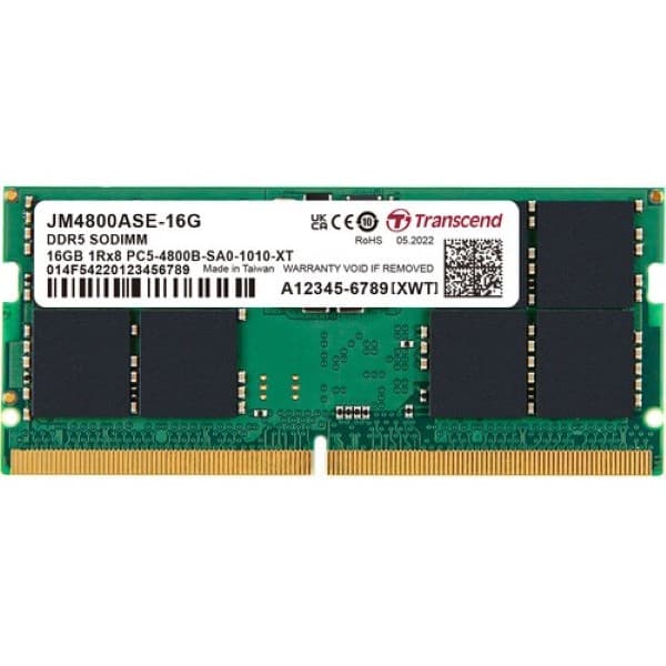 Transcend JetRam 16GB (1 x 16GB) DDR5 4800MHz CL40 SO-DIMM Laptop RAM - 1