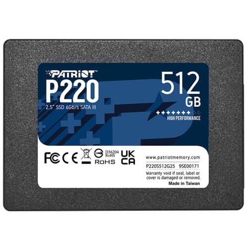 Patriot 512 GB P220 2.5" SATA III Read Speed 550MB/s Internal (SSD) Solid State Drive, 5 Year Warranty - 1