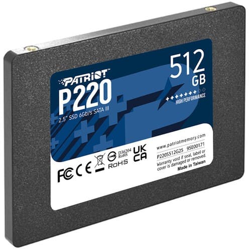 Patriot 512 GB P220 2.5" SATA III Read Speed 550MB/s Internal (SSD) Solid State Drive, 5 Year Warranty - 2