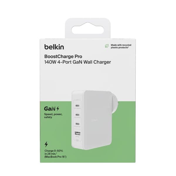 Belkin 140W GaN 4Port (3X USB-C and 1x USB-A) PD 3.1 Fast Wall Charger White - 2