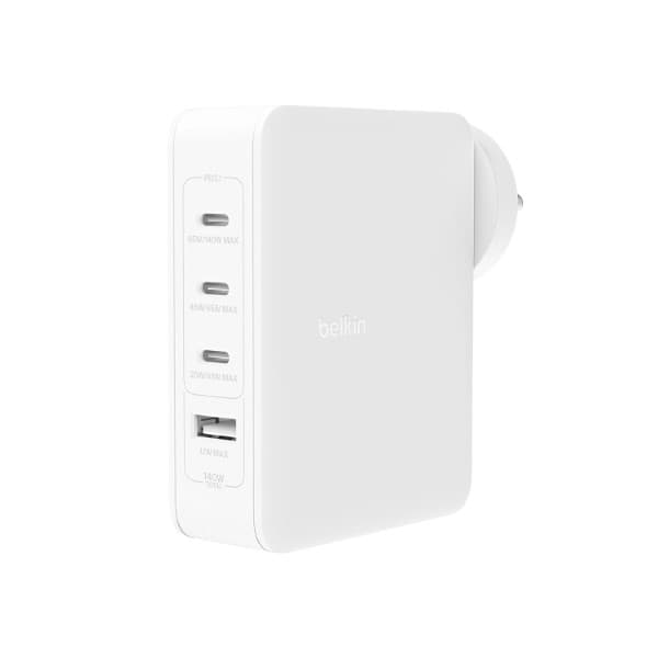 Belkin 140W GaN 4Port (3X USB-C and 1x USB-A) PD 3.1 Fast Wall Charger White - 1