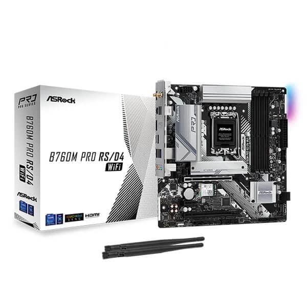 Asrock B760M Pro RS/D4 WiFi Intel LGA 1700 mATX Motherboard Supports Intel 12th , 13th & 14th Gen Processors - 1