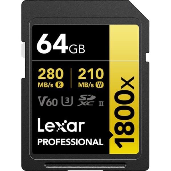 Lexar 64GB Professional 1800x SDXC UHS-II Memory Card (GOLD Series) - 1