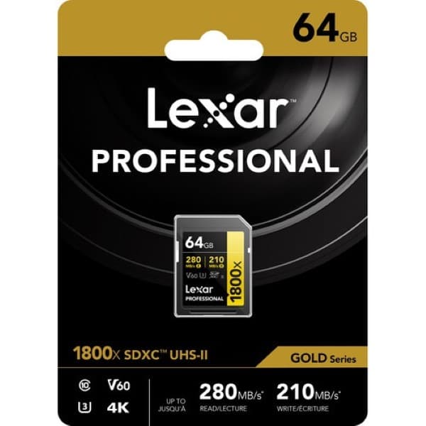 Lexar 64GB Professional 1800x SDXC UHS-II Memory Card (GOLD Series) - 2