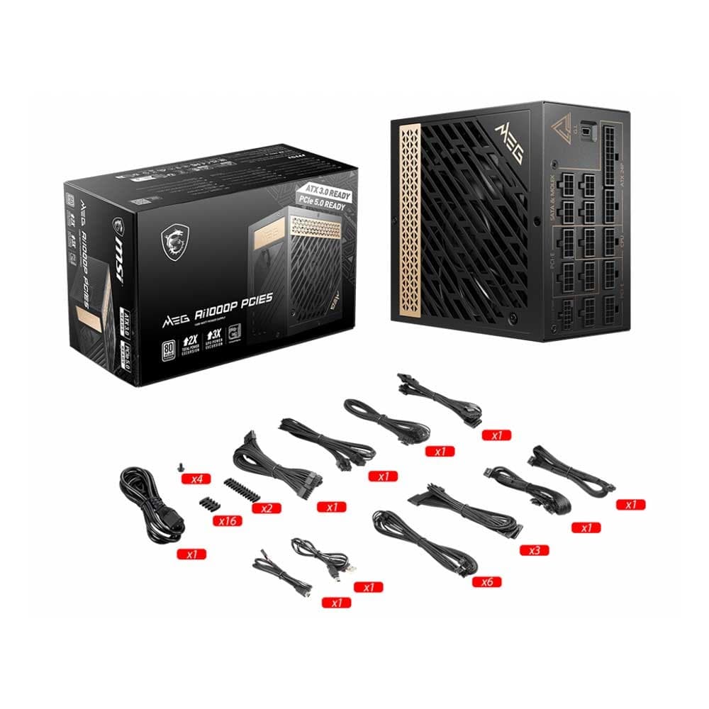 Msi Meg Ai1000P PCIE5 1000 Watt 80 Plus Platinum Power Supply - 2