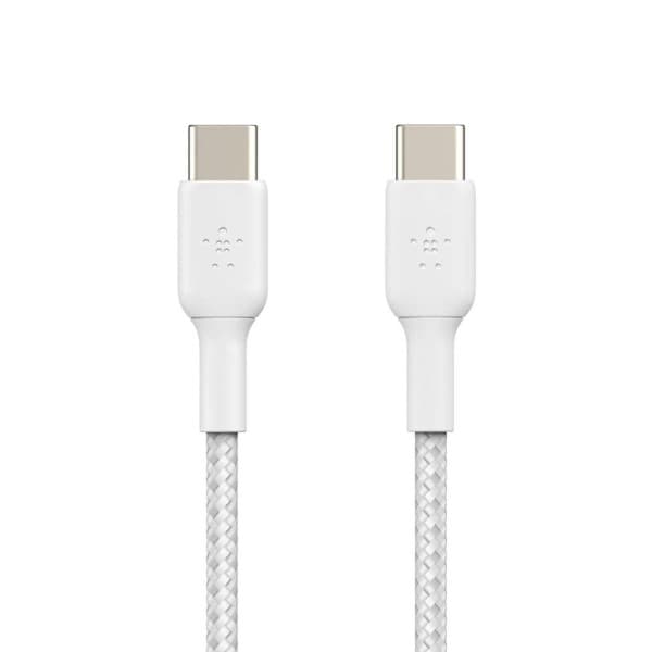 Belkin BoostCharge Android Certified Braided 100W USB-C to USB-C Cable 3 Meter Fast Charging, Tough and Durable, White - 1