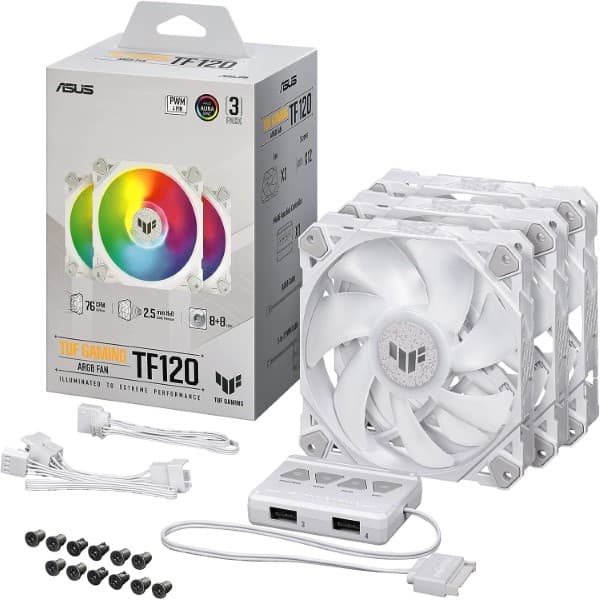 ASUS TUF Gaming TF120 ARGB Fan – Triple Fan Kit with ARGB Controller (White) - 1