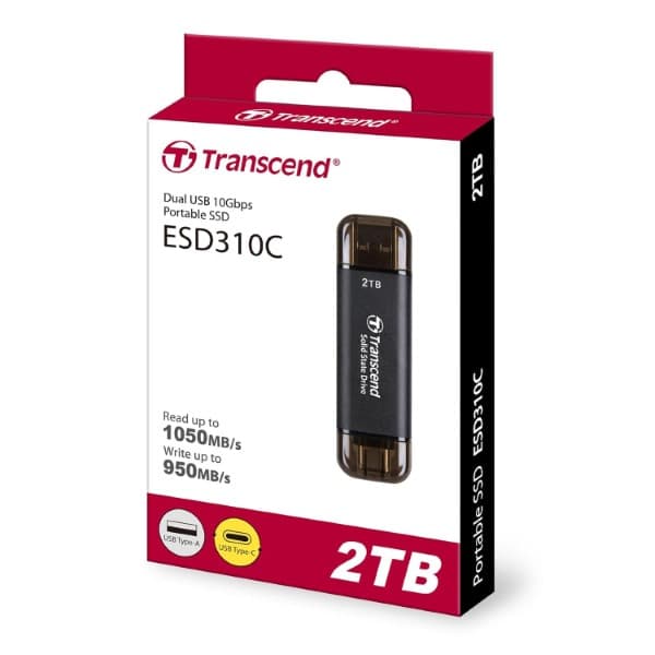 Transcend 310C 2TB USB C Portable SSD (Black) - 2