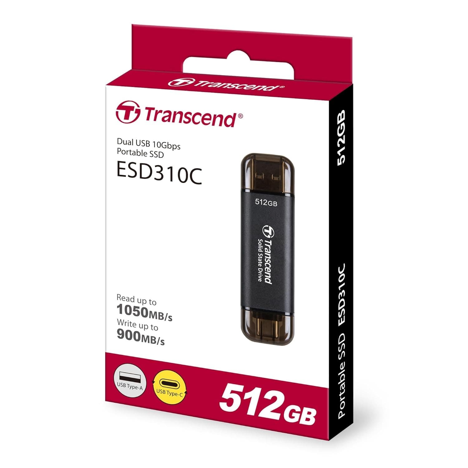 Transcend 310C 512GB USB C Portable SSD (Black) - 2