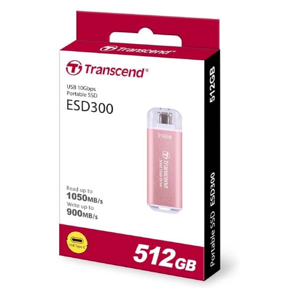 Transcend 300C 512GB USB C Portable External SSD (Pink) - 2