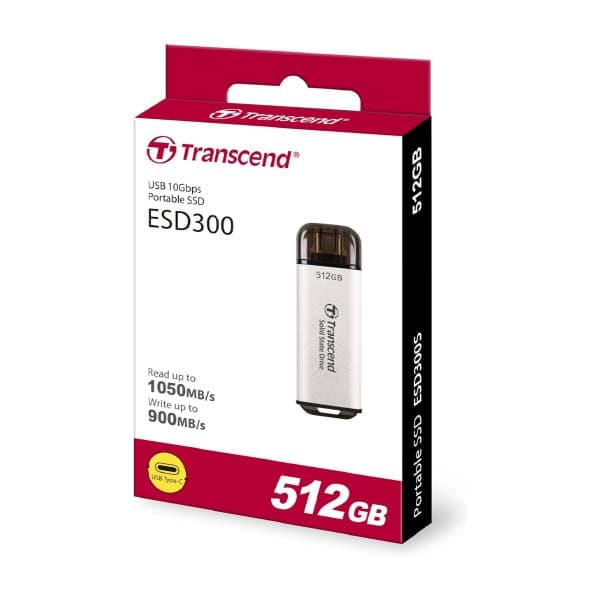 Transcend 300C 512GB USB C Portable External SSD (Silver) - 3