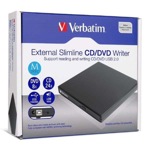 Verbatim External Slimline CD/DVD Writer USB 2.0 - 3