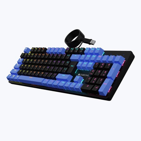 Zebronics Zeb-Nitro Plus Full Size Mechanical Keyboard with 104 Keys/ 12 Backlight LED Modes/ 3 Levels of Brightness/ Bottom Rubber Grip (Black Blue) - 1