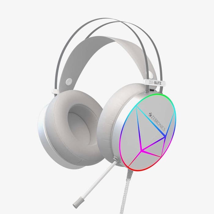 Zebronics Zeb-Blitz USB Gaming Wired Over Ear Headphones with Dolby Atmos, RGB LED, Windows Software, Simulated 7.1 Surround Sound, 2.4 Meter Braided Cable, Flexible mic, Ear Cushions with mic (White) - 1