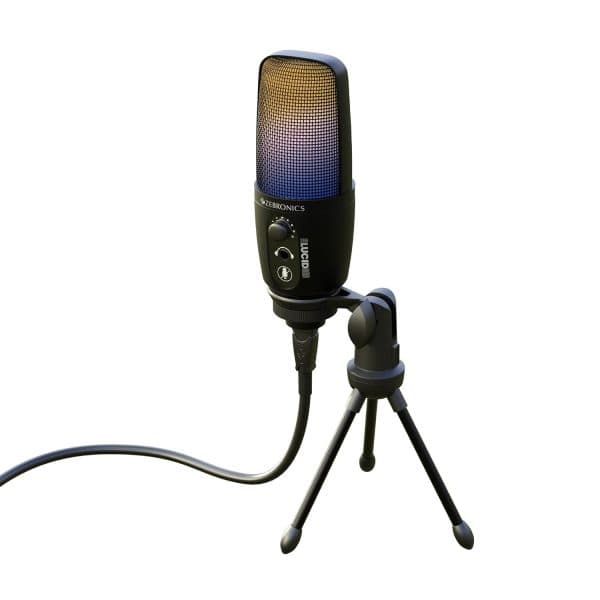 Zebronics Zeb Lucid RGB Gaming-Tripod Condenser Microphone with 2M USB Cable for Computer/PC, Cardioid Pattern, RGB Lights, Metal Body Sensitivity Control, Headphone Output and Mute/Unmute Button - 1