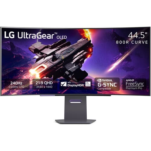 LG 45GS95QE 45-inch Ultragear OLED Curved Gaming Monitor WQHD 800R 240Hz 0.03ms DisplayHDR True Black 400 AMD FreeSync Premium Pro NVIDIA G-Sync HDMI 2.1 DisplayPort Tilt/Height/Swivel Stand Black - 1