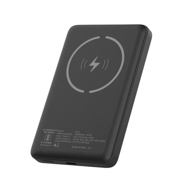 Stuffcool Alum 10000mAh Made in India Aluminium Metallic Magnetic Wireless Powerbank for iPhone 12/13/14/15 Series (Black)