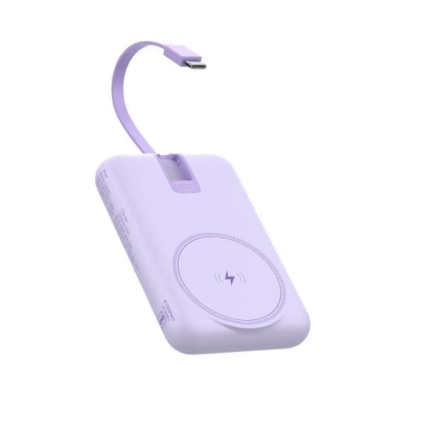 Stuffcool Click Max 10000mAh Powerbank with Built-in PD20W Type-C Cable to Fast Charge iPhones 50% in 30 Mins, 15W Magnetic Wireless Charging for iPhone 12/13/14/15/16 and AirPods Pro (Lilac)