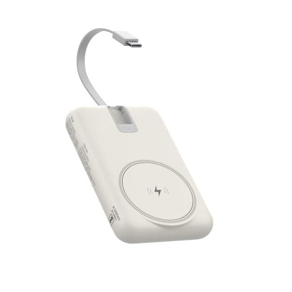 Stuffcool Click Max 10000mAh Powerbank with Built-in PD20W Type-C Cable to Fast Charge iPhones 50% in 30 Mins, 15W Magnetic Wireless Charging for iPhone 12/13/14/15/16 and AirPods Pro (White)