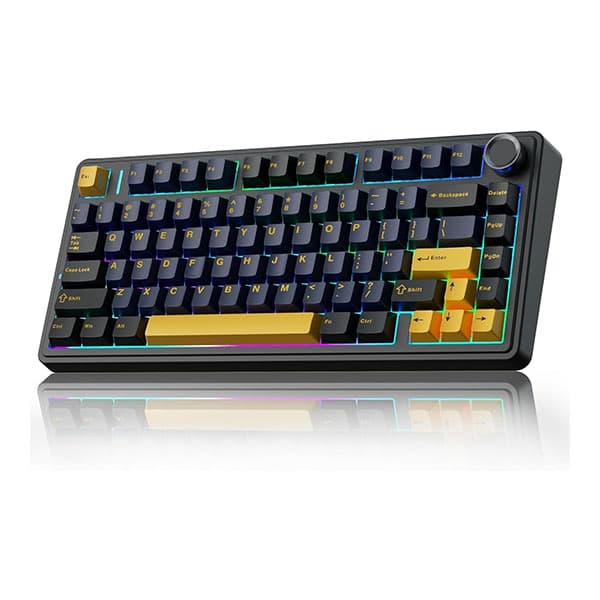 AULA F75 75% Wireless Mechanical Keyboard | Hot Swappable | Linear Switches | RGB Backlit | 2.4GHz/Type-C/Bluetooth Gaming Keyboard (Keyboard,Thunder Black – Gray Wood V3 Switch) - 1