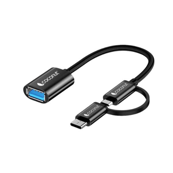 Coconut OT05 USB to Micro USB + Type C, OTG Adapter , Aluminium Body