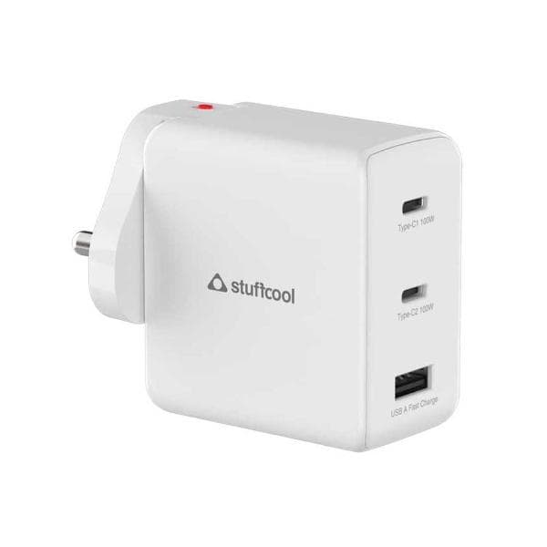 Stuffcool Nomad GaN Charger 102W PD PPS Supports Super Fast Charging 2.0, Charges macbooks, laptops, DSLRs, Gaming Console, with Exchangeable EU, USA, and UK pins Works with 100+ Countries - 1